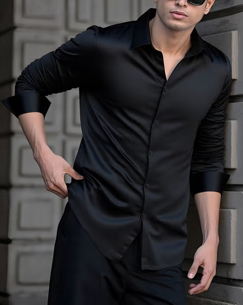 Men Regular Fit Satin Shirt