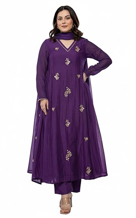 FemiStyle | Women’s Embroidered Anarkali Suit Set with Dupatta