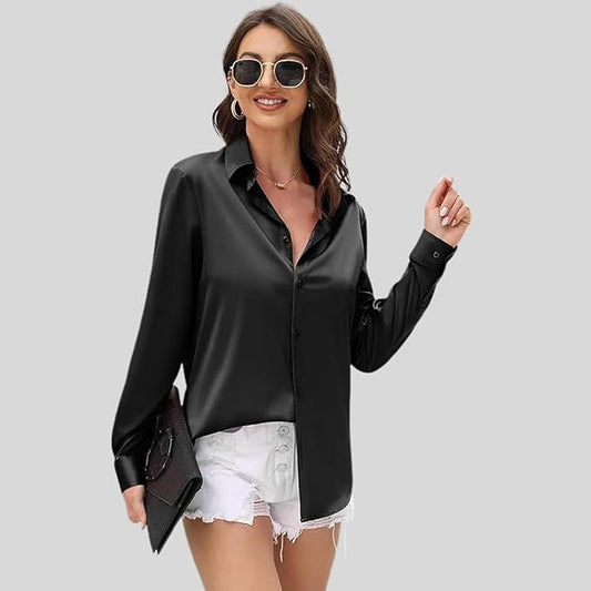 IndoPrimo | Women’s Satin Shirt – Regular Fit, Full Sleeves