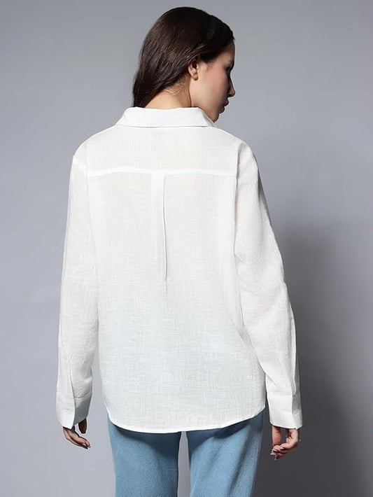 High Star Oversized Cotton Spread-Collar Shirt