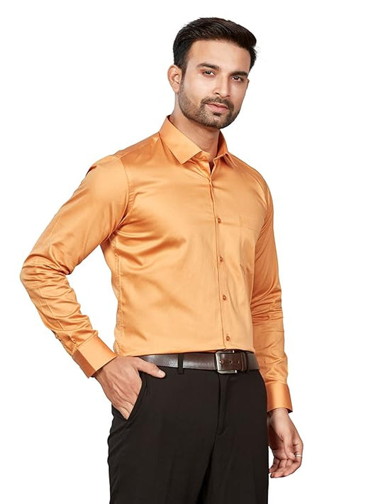 FeatherSoft | Men's Regular Fit Satin Formal Shirt – Full Sleeve, Solid Design