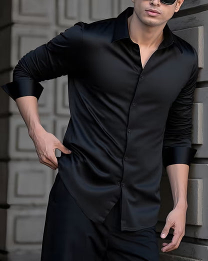 Men Regular Fit Satin Shirt