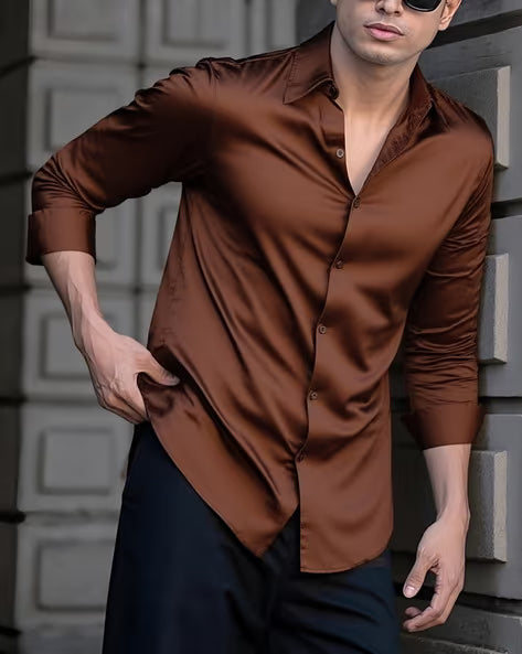 Men Regular Fit Satin Shirt