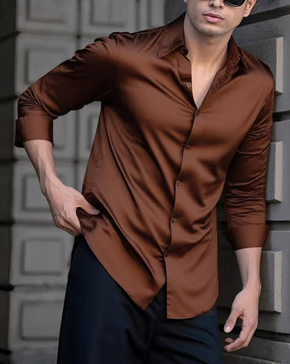 Men Regular Fit Satin Shirt