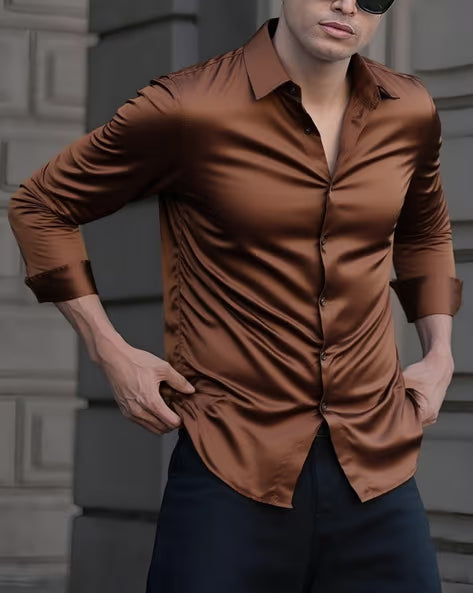 Men Regular Fit Satin Shirt