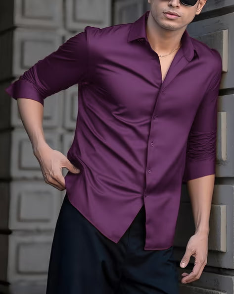 Men Regular Fit Satin Shirt