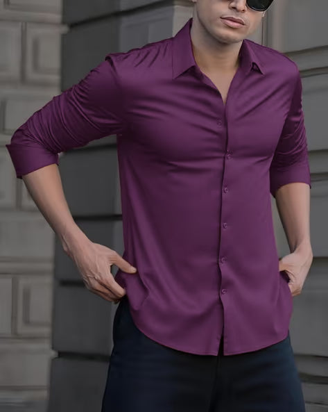 Men Regular Fit Satin Shirt