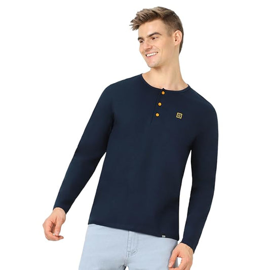 MetroFit | Fashion Men's Solid Henley Neck Slim Fit Full Sleeve Cotton T-Shirt