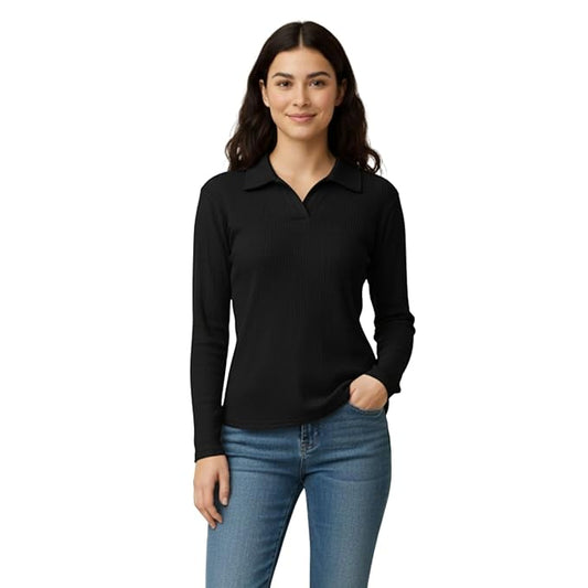 CottonEase | Women’s Polo Neck Full Sleeve T-Shirt
