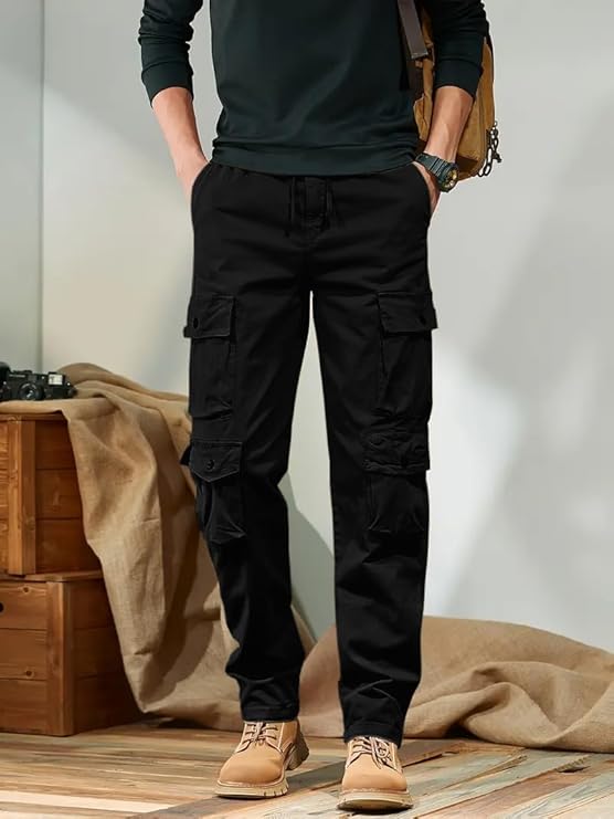 Men Mid Rise Cargo Pants with 6 Pockets