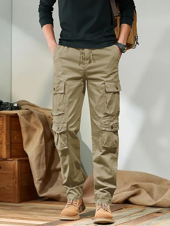 Men Mid Rise Cargo Pants with 6 Pockets