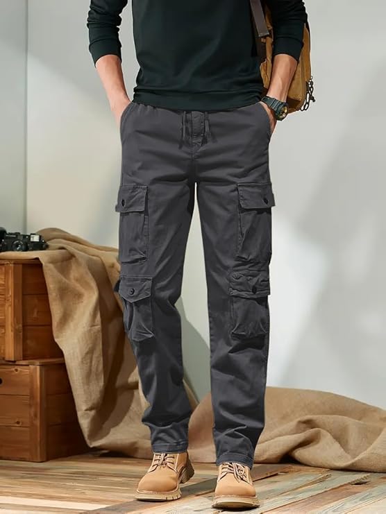 Men Mid Rise Cargo Pants with 6 Pockets
