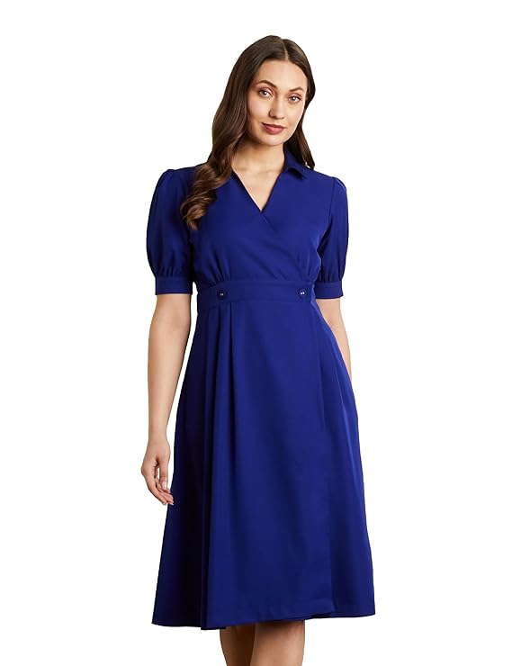 Women’s Classic Fit & Flare Wrap Dress – Midi Length