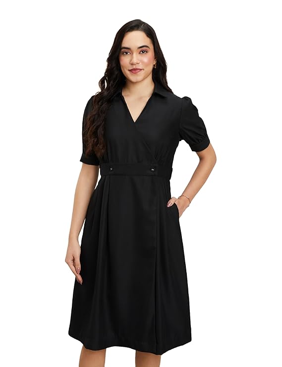 Women’s Classic Fit & Flare Wrap Dress – Midi Length