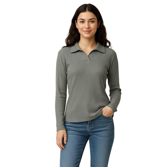 CottonEase | Women’s Polo Neck Full Sleeve T-Shirt