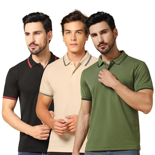 Men's Soild Collar Neck Half Sleeve Polo T-Shirt Combo