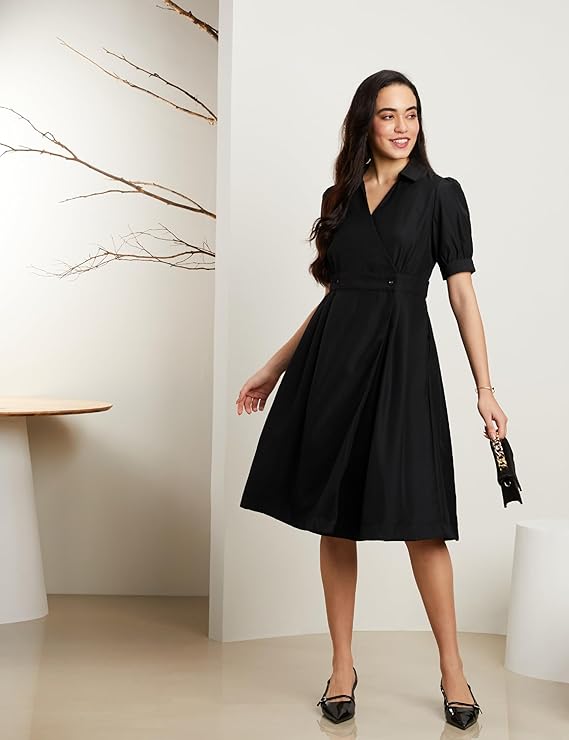 Women’s Classic Fit & Flare Wrap Dress – Midi Length