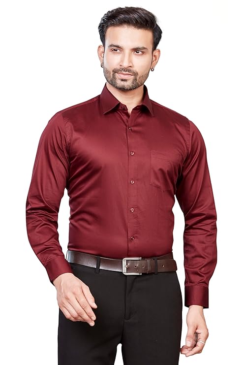 FeatherSoft | Men's Regular Fit Satin Formal Shirt – Full Sleeve, Solid Design