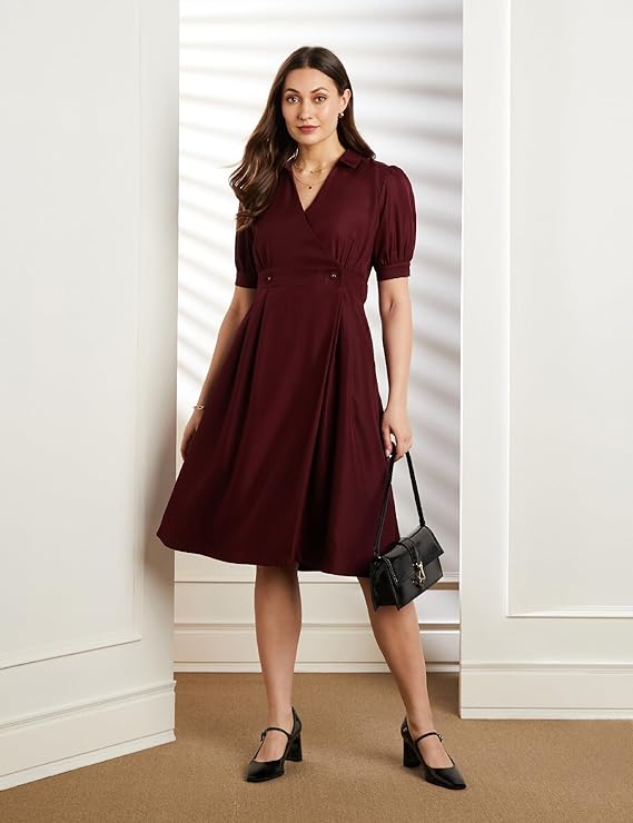 Women’s Classic Fit & Flare Wrap Dress – Midi Length