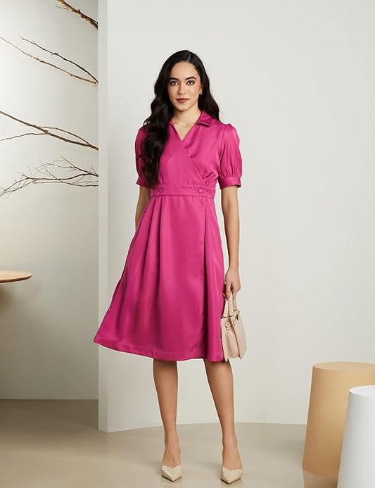 Women’s Classic Fit & Flare Wrap Dress – Midi Length