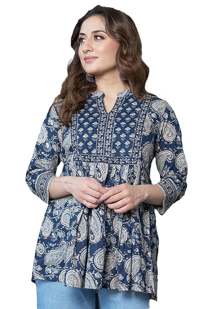 Arayna Women's Pure Cotton Paisley Printed Tunic Top