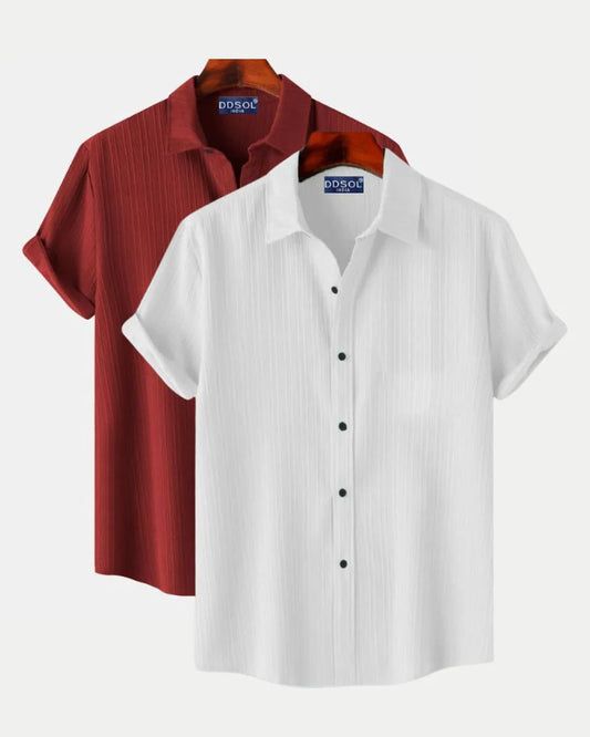 Red & White Textured Shirt Combo